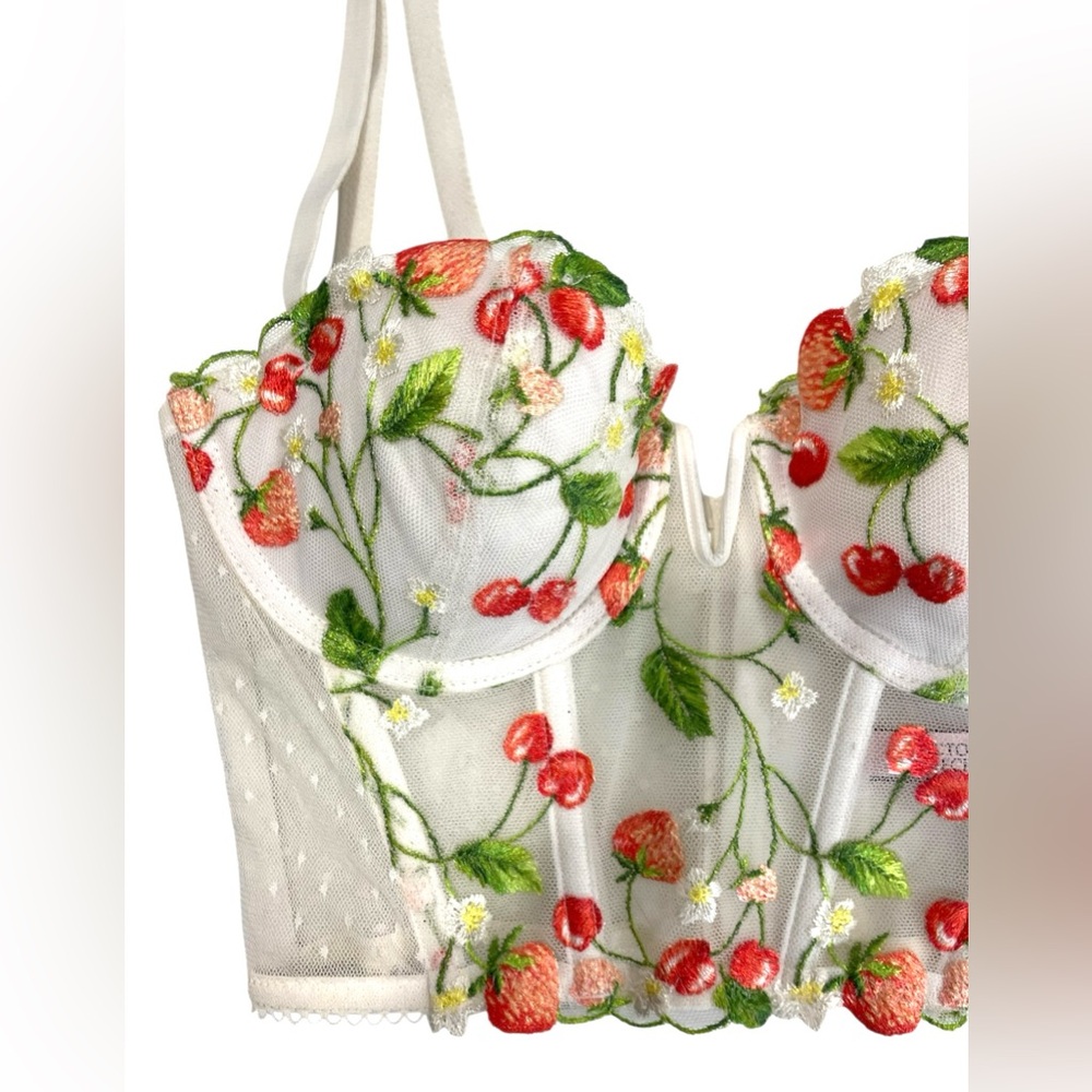 Victoria’s Secret Strawberry Floral Embroidered Bustier Corset Top 32B Coquette - Picture 9 of 11